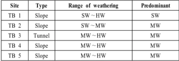 Table 3. Weathering condition of test site Site Type Range of weathering Predominant