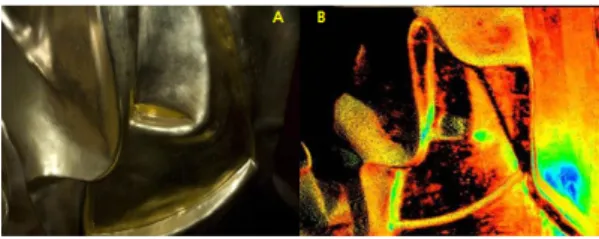 Fig. 10. A: High reflect object, B: Surveyed data