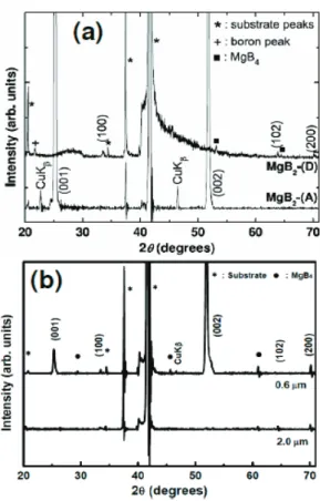 Fig.  16. Plane-view SEM images for MgB 2   films of (a)  single-crystalline MgB 2  film, (b) MgB 2  columnar film, (c)  a-axis-oriented MgB 2  film, and (d) a-axis-oriented MgB 2