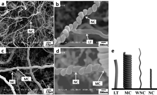 Figure 2. (a)  FESEM  images  for  sample  A,  (b)  the  high-magnified FESEM images for sample A, (c) FESEM images for sample B, and (d) the high-magnified FESEM images for sample B.