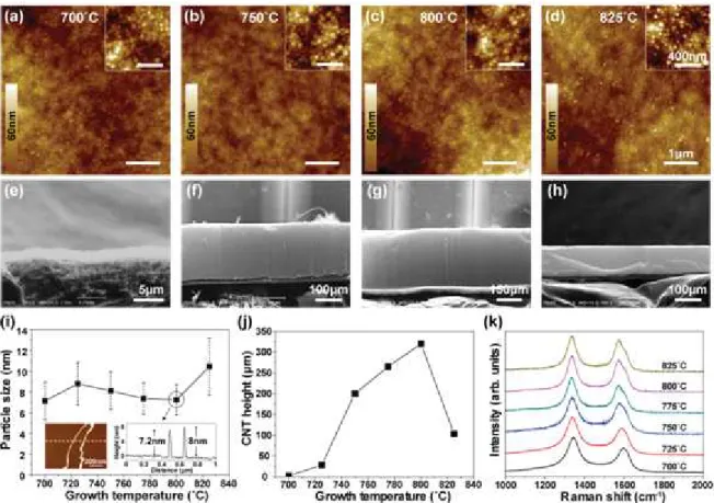 Figure 1. AFM  images  showing  catalytic  nanoparticles  formed  at  different  temperatures