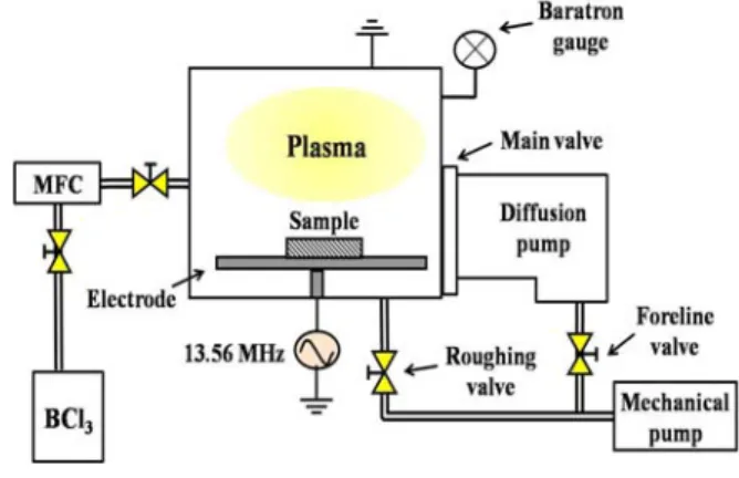 Figure  1.  Schematic  of  a  diffusion  pump-based  capacitively  coupled  plasma  (CCP)  system.