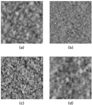 Figure 5. Atomic force microscope (AFM) images and  root-mean-square values of surface roughness (σ) of AZO buffer layers deposited at the  variations of RF power (a) 30 W (σ=0.52 nm), (b) 50 W (σ=0.37 nm), (c) 70 W (σ=0.68  nm), and (d) 100 W (σ=0.57 nm).