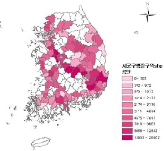그림 3. 기초지자체 온실가스 배출량(2006, 단위 : 톤 CO 2 eq)