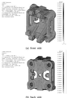 Fig. 12는 테일 스톡의 2차 해석 결과이다.  링크 연결 부의  최대  응력은  약  152MPa이며,  최대  변형량은  0.148mm이다. 1차  해석결과와  비교하여  응력의  경우  23MPa,  변형량은 약 0.06mm가 감소하였다.