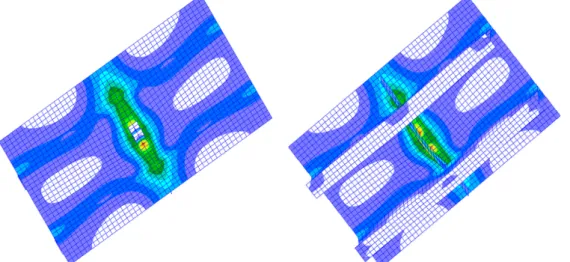 Fig.  21 von-Mises  equivalent  stress  and  deformed  shape  of  structures  supported  by  carling  with  snipped  ends  and  continuous  arrangement
