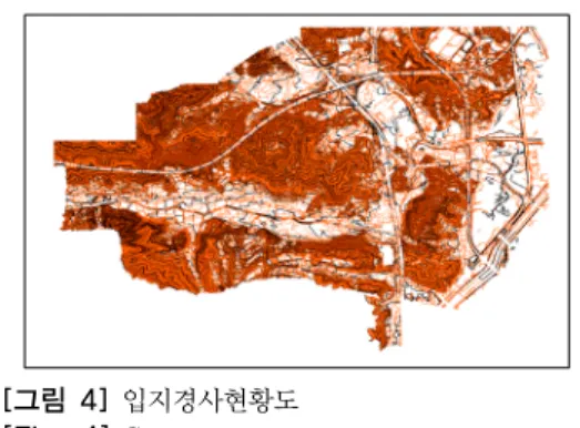 그림 2를 보면, 1차분석결과의 대상지들을 표현한 것 이다.  이렇게 압축된 대상지를 가지고 다시 2차평가를 실 시하게 된다. 4-1 4-2 10864-14-21086 대상지 1:근린공원 4-1,  대상지 2:  근린공원 4-2,  대상지 3 : 근린공원 6,  대상지 4:  근린공원 8,  대상지 5:  근린공원 10 [그림 6]  1 차 기준 분석 결과 , 