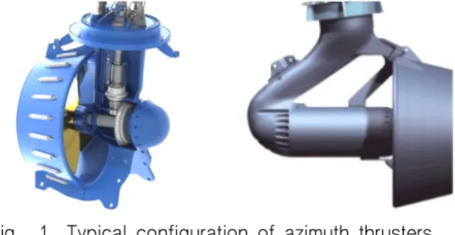 Fig.    1    Typical  configuration  of  azimuth  thrusters                  (bevel  gear  type-left,  motor  inside  type-right) 