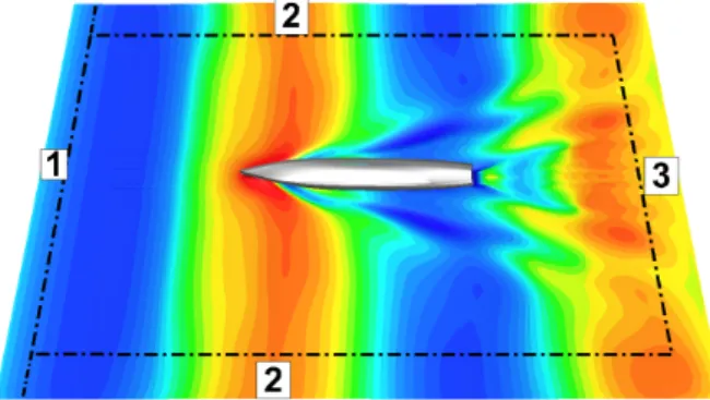 Fig.  9  Computed  solutions  with  and  without  damping  region  at  Fr=0.28