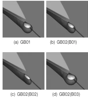 Fig. 10 Comparison of the ship lines for the designed  hulls with goose neck bulb