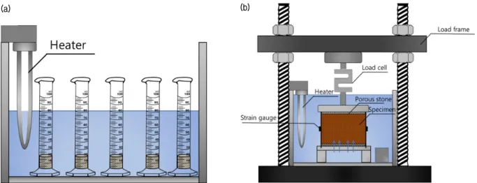 Fig. 2. Experimental setup for swelling test: (a) Free swell test; (b) Swelling pressure test