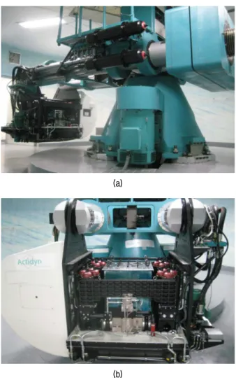 Fig. 1. (a) KOCED geocentrifuge; (b) In-flight earthquake simulator