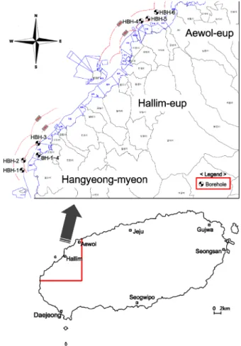Fig. 1. Location of the study area것이 합리적이라고 보고하고 있으며,  일축압축강도,  인장강도,  초음파속도와의 상관관계를 각각 나타내고 있다