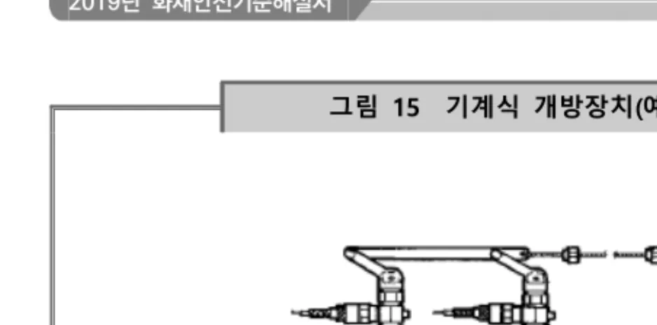 그림  15    기계식  개방장치(예)  3.  전기식  개방밸브 가.  이산화탄소  저장용기와  선택밸브에  솔레노이드  전자밸브가  부착되어  있 어서  수신반에서  자동으로,  또는  수동조작함의  누름  스위치를  누르면  전기적  작동에  의해  저장용기와  선택밸브가  개방되어  이산화탄소를  방 출한다