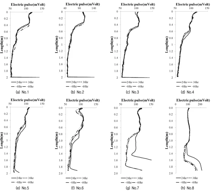Fig.  7.  TDR  raw  data  at  the  maximum  water  level  (1.2  m)