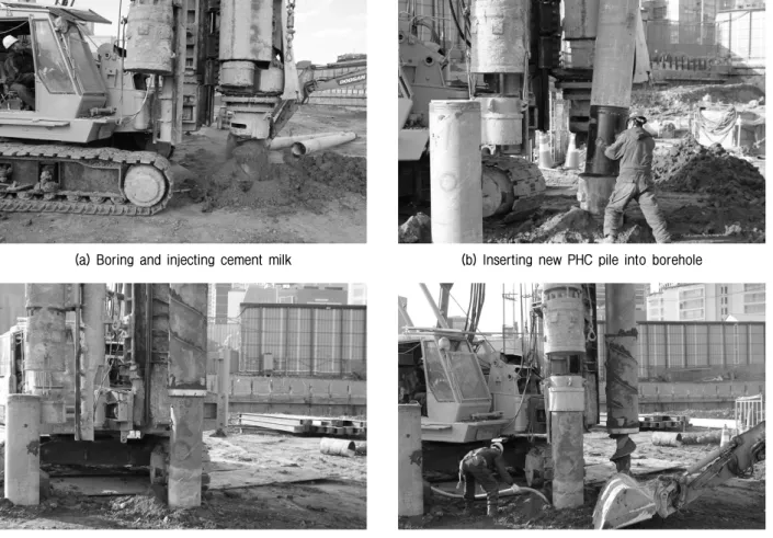 Fig.  4.  Installation  process  of  bored  pre-cast  piles  using  new  PHC  piles