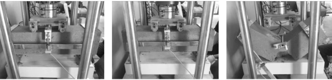 Fig.  6.  Specimen  images  during  testing  (start  loading,  crack  initiation,  failure)
