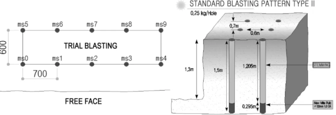 Fig.  4.  Blasting  pattern  of  horizontal  deck-charge  blasting  method  (60  holes)