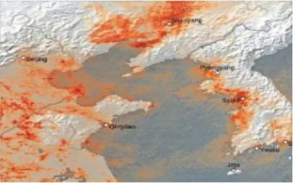 Figure 3. Satellite image of extra fine dust originated from China 우리나라의 도시화율은 점차 증가하고 있다
