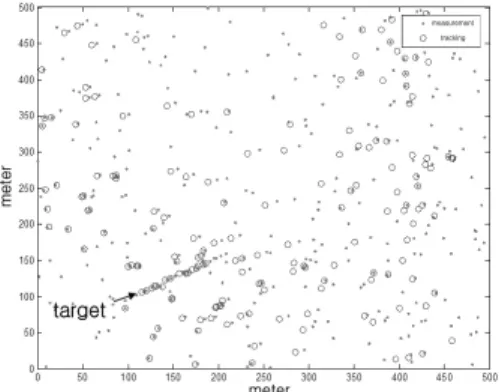 Fig. 6. Tracking after clutter reduction (simulation data).