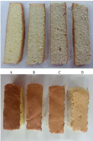 Fig. 1. Visual comparison of the sponge cakes that contained different amounts of buckwheat powder.