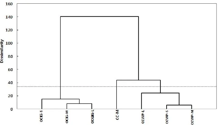 Fig. 2. Dendrogram of Satsma mandarins via. agglomerative hierarchical clustering (AHC) based on the quality properties and sensory attributes of Satsuma mandarin.