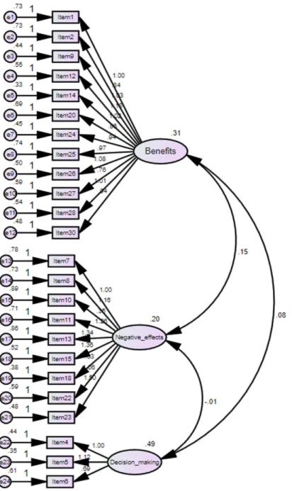 Figure 1. Confirmatory factor analysis of the K-FPDR. 탐색적 요인분석을 통해 구성된  K-FPDR 도구 총 24개 문 항에 대하여  2차 확인적 요인분석을 시행하였다