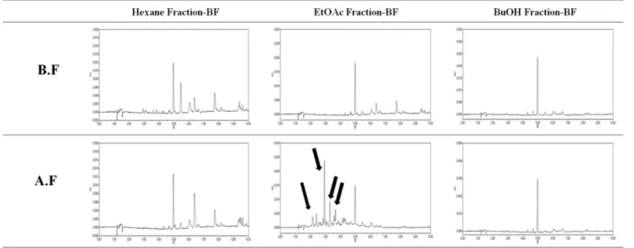 Fig. 1 Comparison of UPLC chromatogram of Bat Faeces before and after crude enzyme extract from A