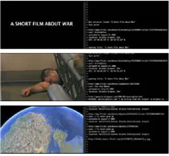 그림 1. <전쟁에 관한 짧은 영화>(2009) Figure 1. A Short Film about War (2009)다큐멘터리 영상을 혼합하여 만드는 다큐멘터리 스타일에 중점을 둔 개념이다