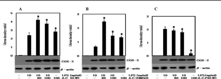 Fig. 5 Effect of the suspension cultured products of Aloe vera callus on LPS-induced COX-2 expression in Raw 264.7 cells