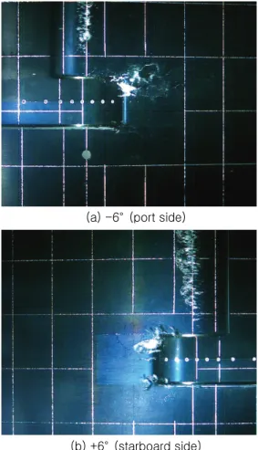 Fig. 4 Cavitation observation on the suction side  in the case of w/ propeller and hull wake 