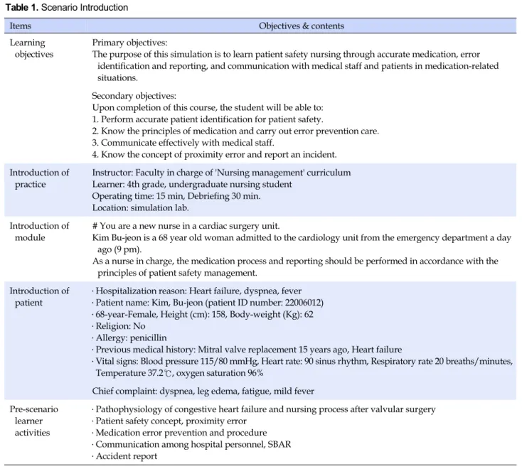 Table 1. Scenario Introduction 