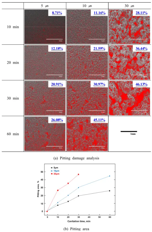 Fig.  13  Analysis  of  pitting  area  after  cavitation  experiment  with  amplitude  in  sea  water.
