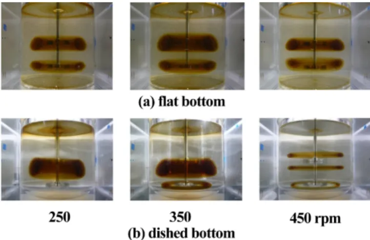 Fig. 4. Transition of mixing pattern for dished bottom at dimensionless agitation time = 750.