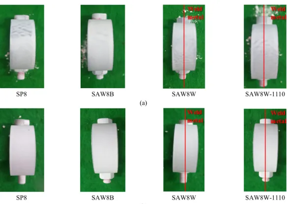 Fig.  8  Surface  appearance  after  liquid  penetration  test  on  304L  stainless  steel  pipe  after  SCC  test  using  U-bend  test  method;  (a)  340 