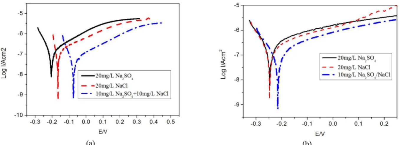 Fig.  2  Polarization  curves  of  T91  electrode  after  1  h  immersed  under  different  water  chemistry  control  condition:  (a)  AVT;  (b)  OT.