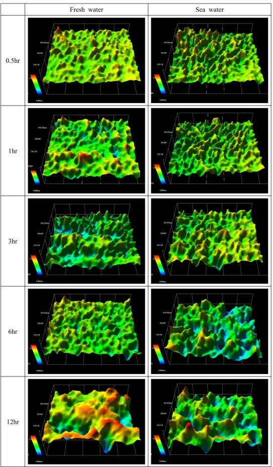 Fig. 5. 3D analysis of AlBC3 after cavitation test with experiment time.