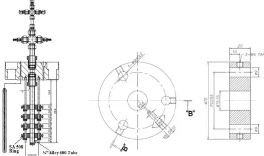 Fig. 1. Schematics showing (a) a layout of specimen setting in a autoclave, and (b) shape and dimensions of the SA 508  ring