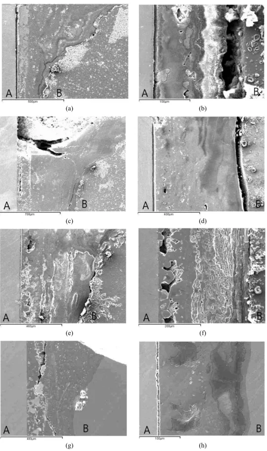 Fig. 6. SEM images 200 ㎛ crevice gap size +closed bottom plate specimens with different NaCl concentration with axial  direction