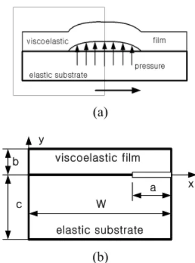 Fig. 2. Interfacial crack of film as a solution-filled blister.