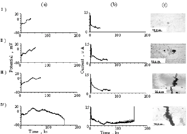 Fig. 4. Electrochemical noise and surface observation result, 196 MPa “From the report 5)”