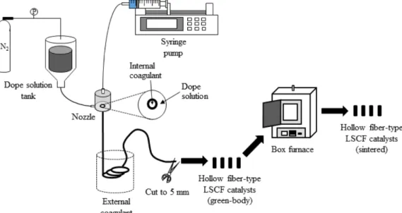 Fig. 1. Schematic diagram of hollow fiber type LSCF catalyst manufacturing process.