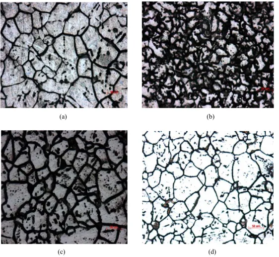 Fig. 1. Metallograph of the new type super-low-carbon stainless steels which has been treated at different temperatures in sulfuric  acid/ferric sulfate solution
