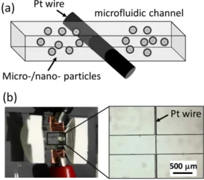 Fig. 2. (a) Schematic image of the microfluidic channel design with the embedded Pt wire