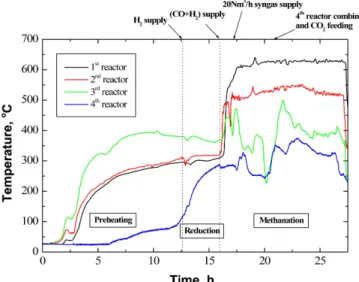Fig. 5. The gas composition of the product in the pilot scale SNG pro- pro-cess.