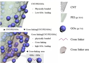 Fig. 1은 합성된 CNT/PEI/GOx 및 CL[CNT/PEI/GOx]의 개략도이 며 합성은 다음과 같이 진행되었다. GOx는 단백질로 이루어진 물질로 외벽에 아민기(-NH 2 ) 가 존재한다[3]