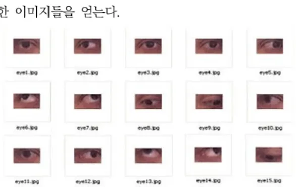 Fig.  2.  image  sample  of  eye  region  for  eye  tracking  눈  특징  구성  요소는  이미지를  왼쪽에서  오른쪽으로  스캔한 다음 위에서 아래로 스캔하여 검색한다