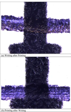 Fig. 3. Overlapping region images between printing and writing by gel-pen ink.