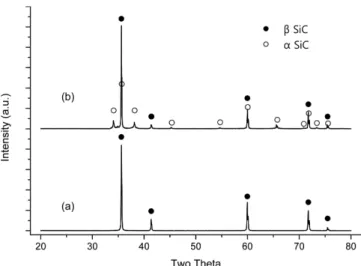 Fig. 4. FT-IR spectra of (a) β-SiC and (b) α-SiC powders after oxi- oxi-dation step at 900 o C in air.