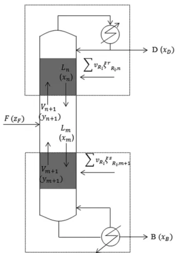 Fig. 1. Schematic of single-feed reactive distillation.